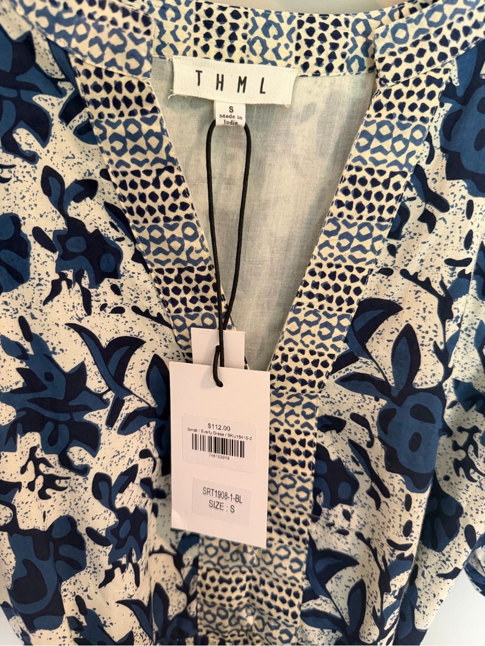 THML Blue Floral Puff Sleeve Belted Mini Dress NWT Size S - Picture 3 of 3